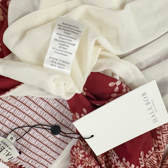 NEW Hale Bob Women's Grazia Jersey Mini Dress Red Print Belted Balloon Sleeve M - Picture 9 of 9